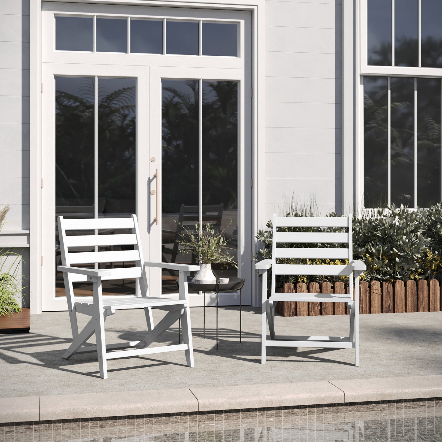 Tolleson Commercial Grade Adirondack Dining Chair with Fold Out Cup Holder, Weather Resistant Recycled HDPE Adirondack Chair in White White