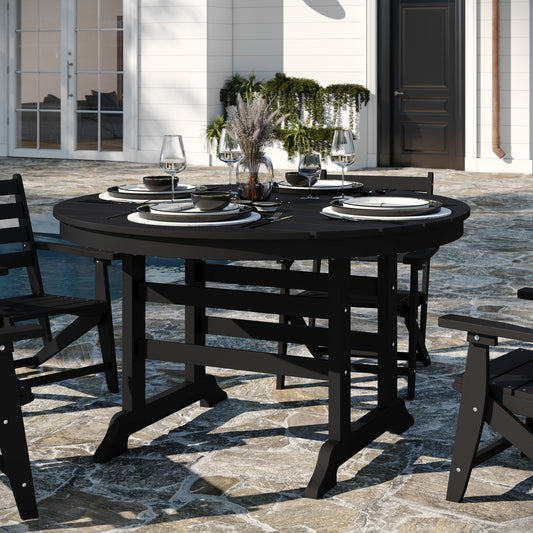 Colonel Commercial Grade Indoor/Outdoor 48" Round Recycled HDPE Adirondack Dining Table for 4 in Black Black LE-HMP-248-01-BLK-GG