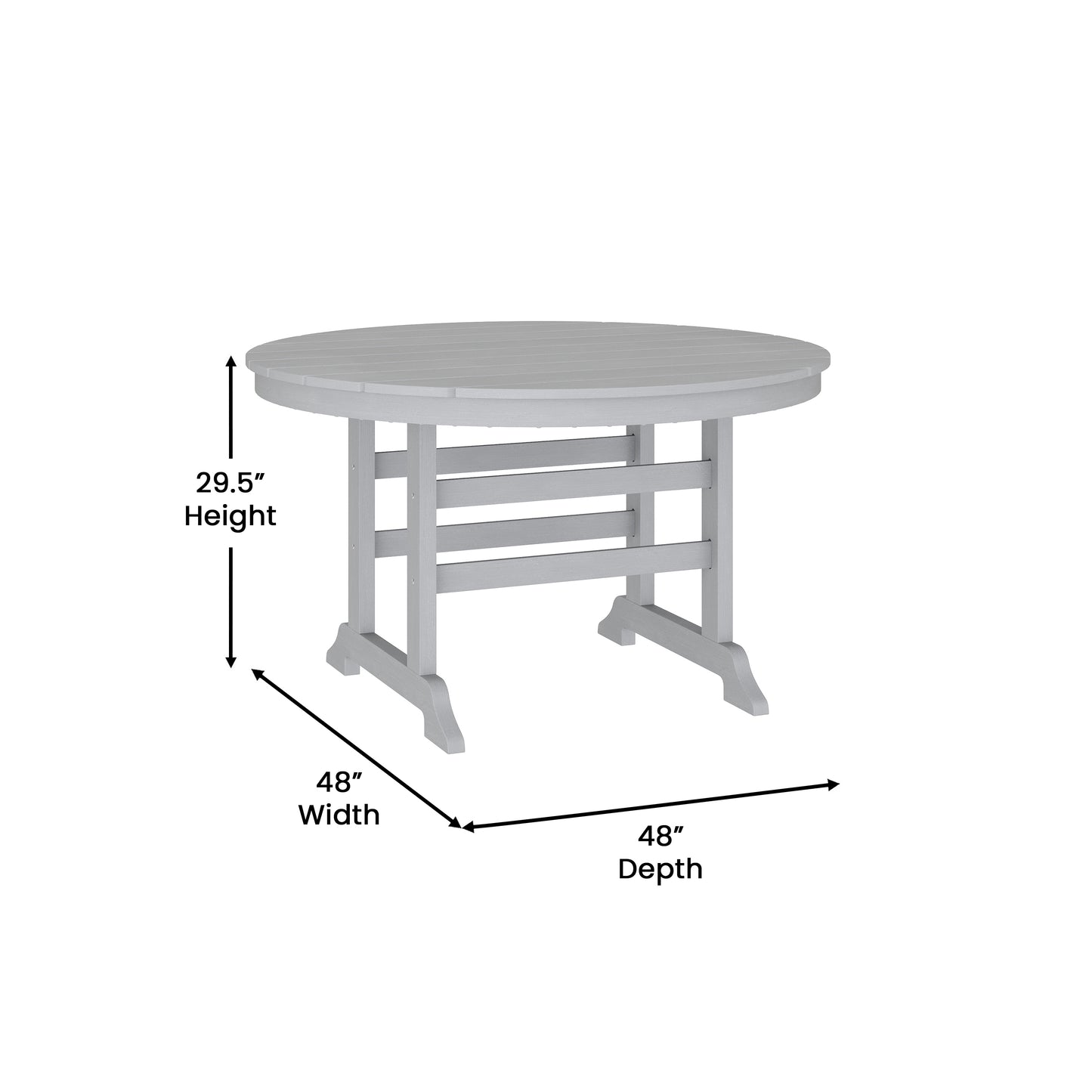 Colonel Commercial Grade Indoor/Outdoor 48" Round Recycled HDPE Adirondack Dining Table for 4 in Gray Gray