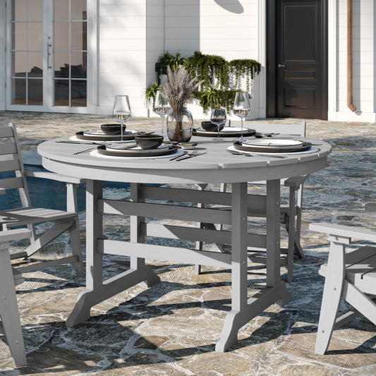 Colonel Commercial Grade Indoor/Outdoor 48" Round Recycled HDPE Adirondack Dining Table for 4 in Gray Gray LE-HMP-248-01-GRY-GG