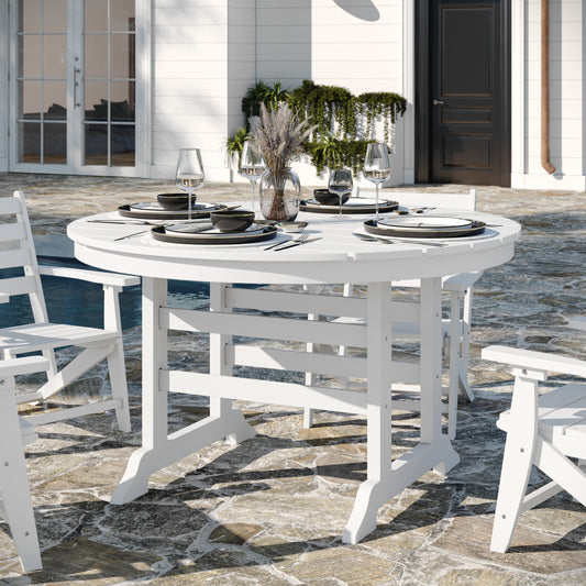 Colonel Commercial Grade Indoor/Outdoor 48" Round Recycled HDPE Adirondack Dining Table for 4 in White White LE-HMP-248-01-WHT-GG
