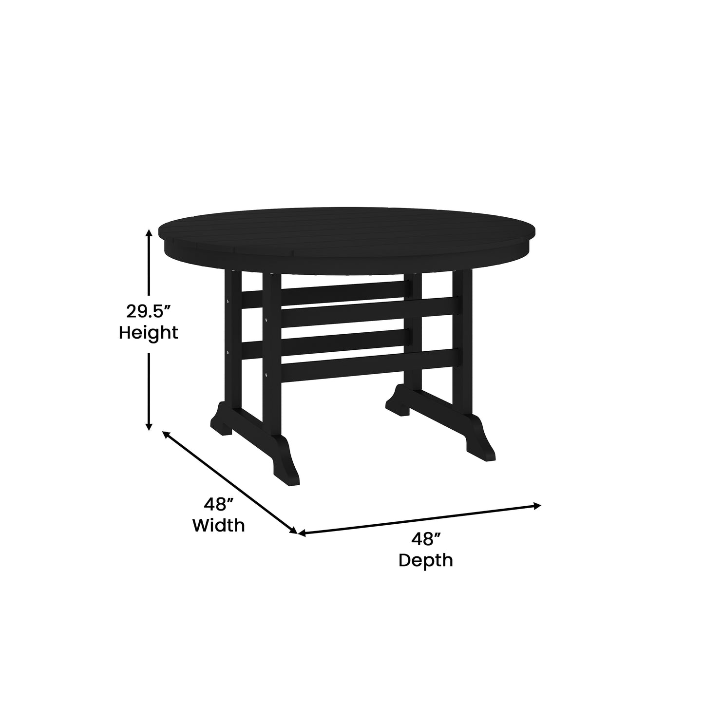 Tolleson Commercial 5 Piece Adirondack Dining Set with 48" Round Indoor/Outdoor Recycled HDPE Table and 4 Chairs with Cupholders in Black Black