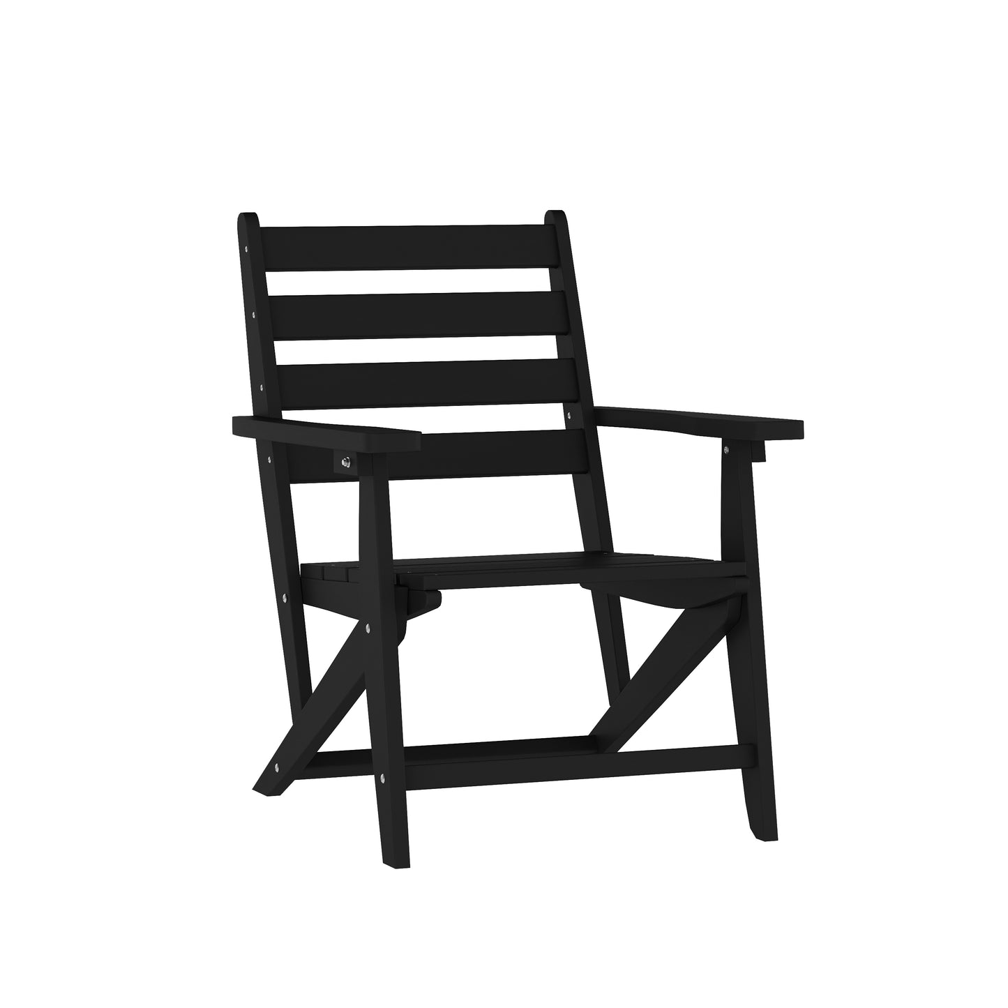 Tolleson Commercial 5 Piece Adirondack Dining Set with 48" Round Indoor/Outdoor Recycled HDPE Table and 4 Chairs with Cupholders in Black Black