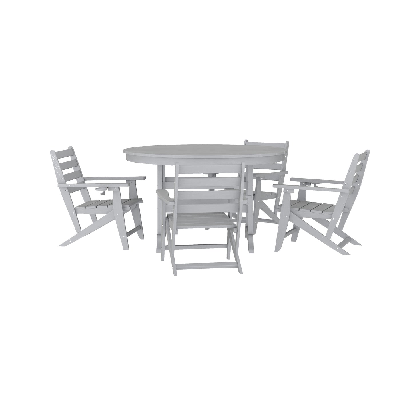 Tolleson Commercial 5 Piece Adirondack Dining Set with 48" Round Indoor/Outdoor Recycled HDPE Table and 4 Chairs with Cupholders in Gray Gray