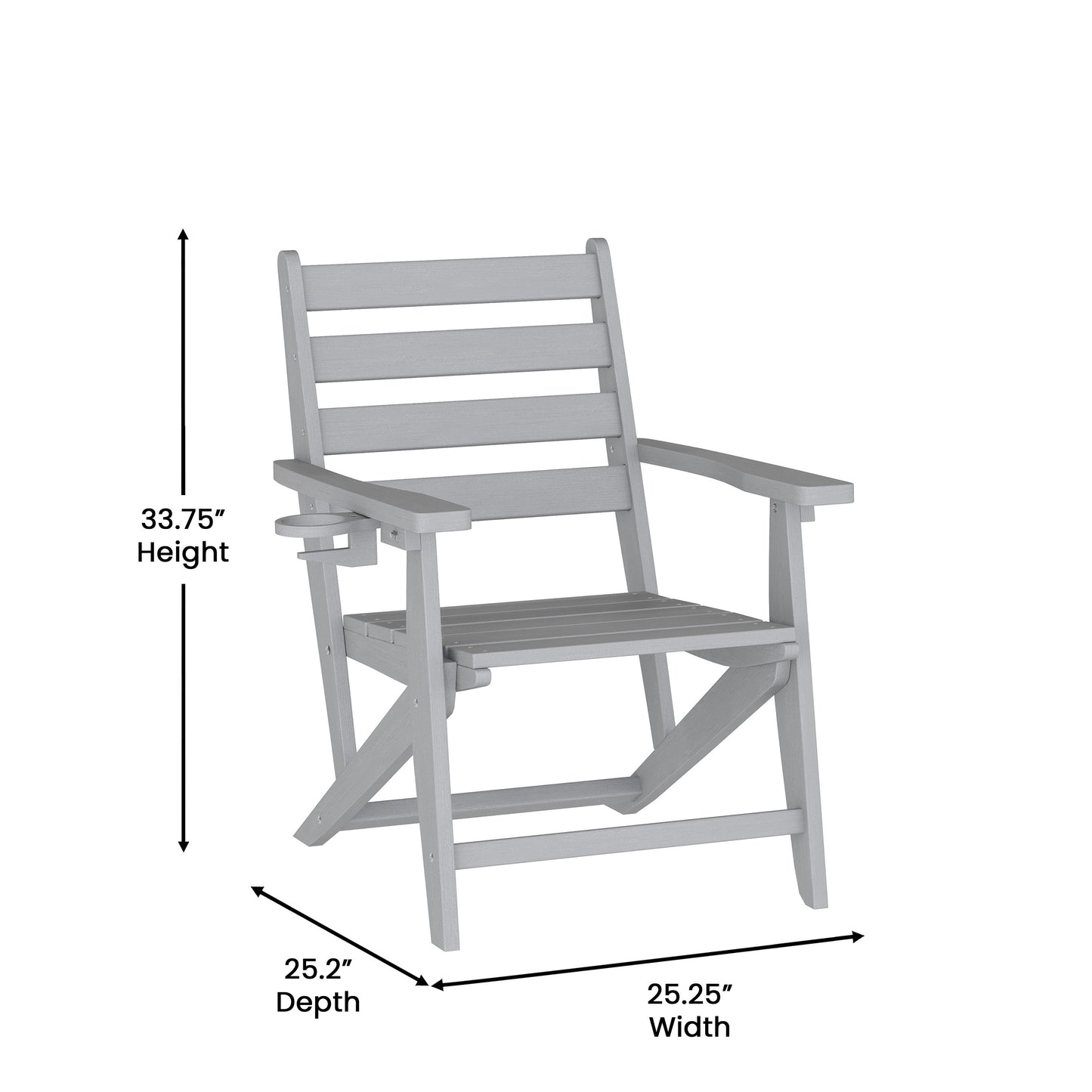 Tolleson Commercial 5 Piece Adirondack Dining Set with 48" Round Indoor/Outdoor Recycled HDPE Table and 4 Chairs with Cupholders in Gray Gray