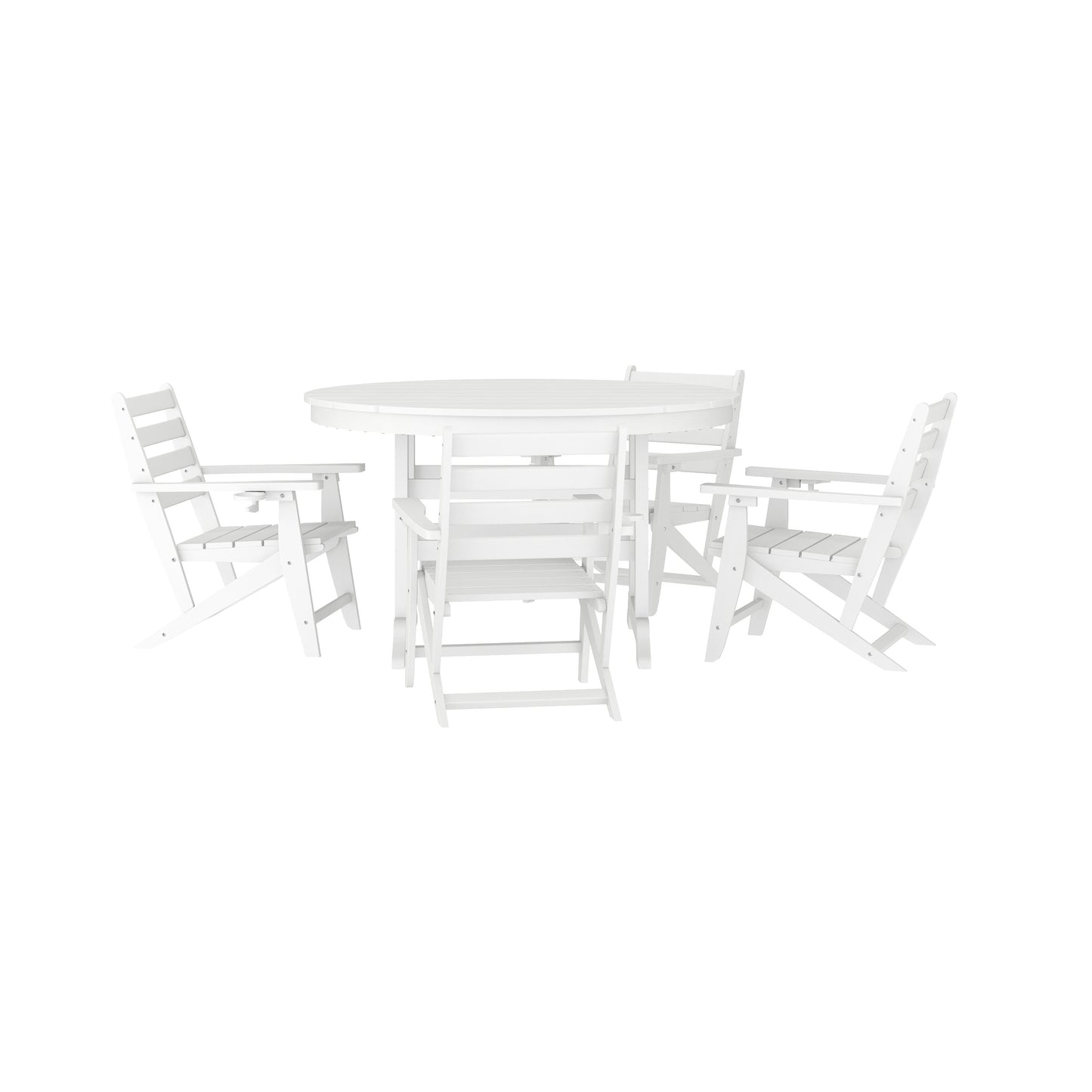 Tolleson Commercial 5 Piece Adirondack Dining Set with 48" Round Indoor/Outdoor Recycled HDPE Table and 4 Chairs with Cupholders in White White