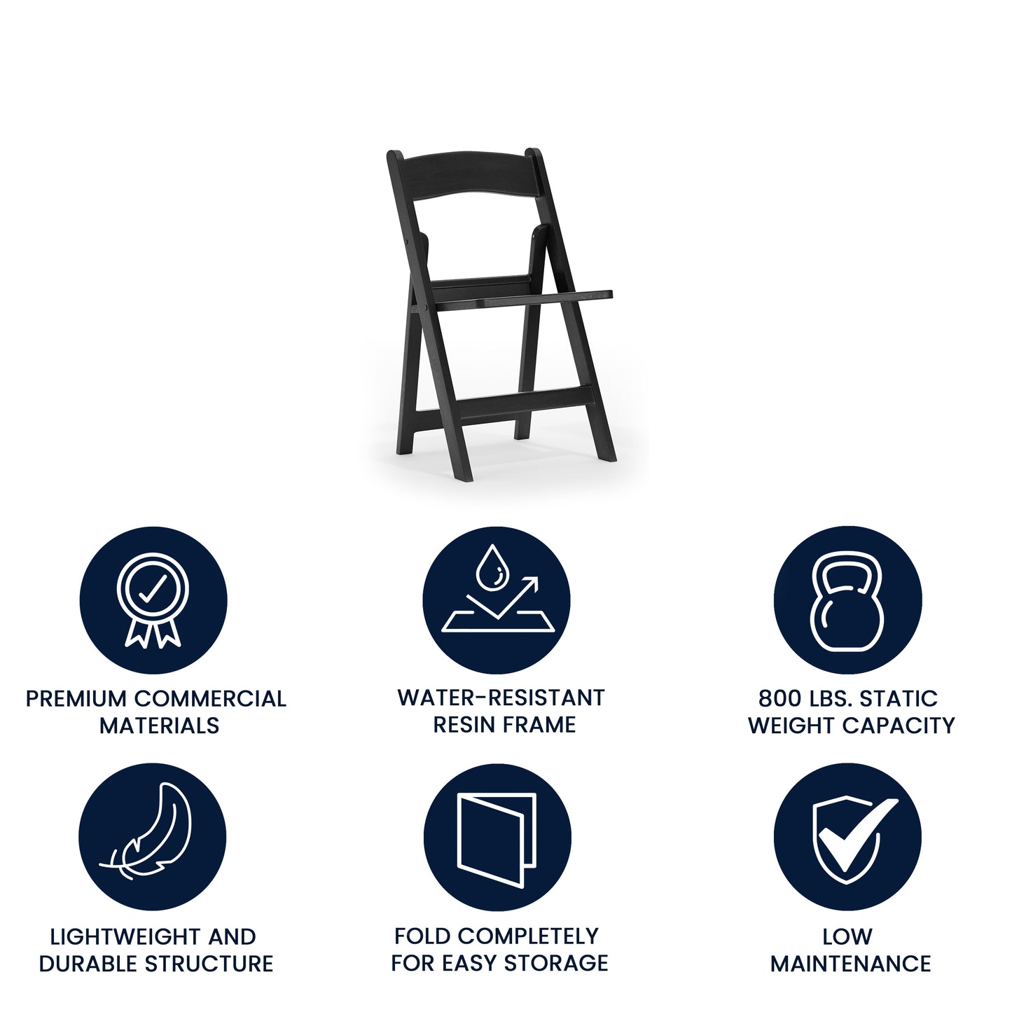 HERCULES Commercial Black Indoor/Outdoor Lightweight Wood Look Resin Folding Event Chair with Slatted Seat Black