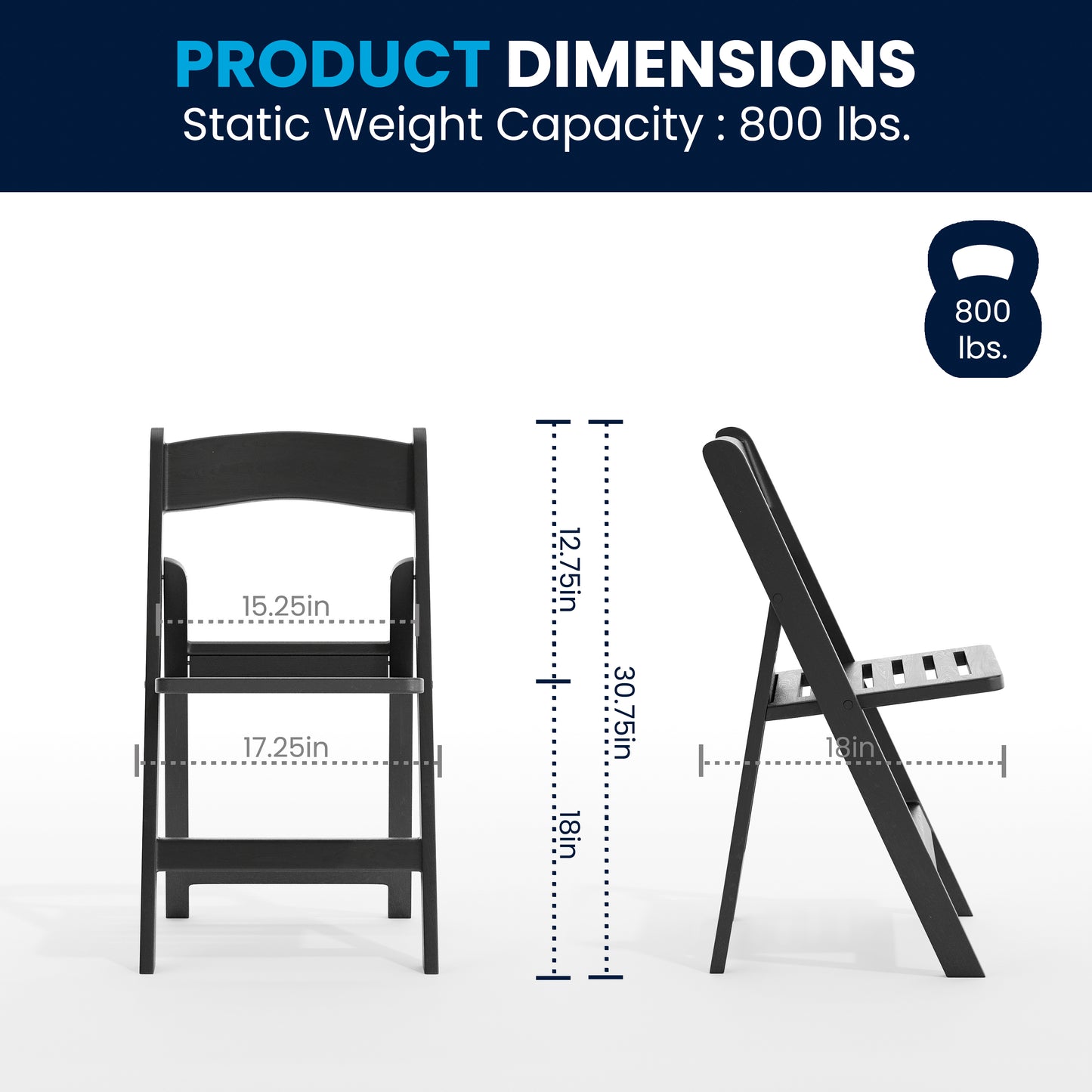 HERCULES Commercial Black Indoor/Outdoor Lightweight Wood Look Resin Folding Event Chair with Slatted Seat Black