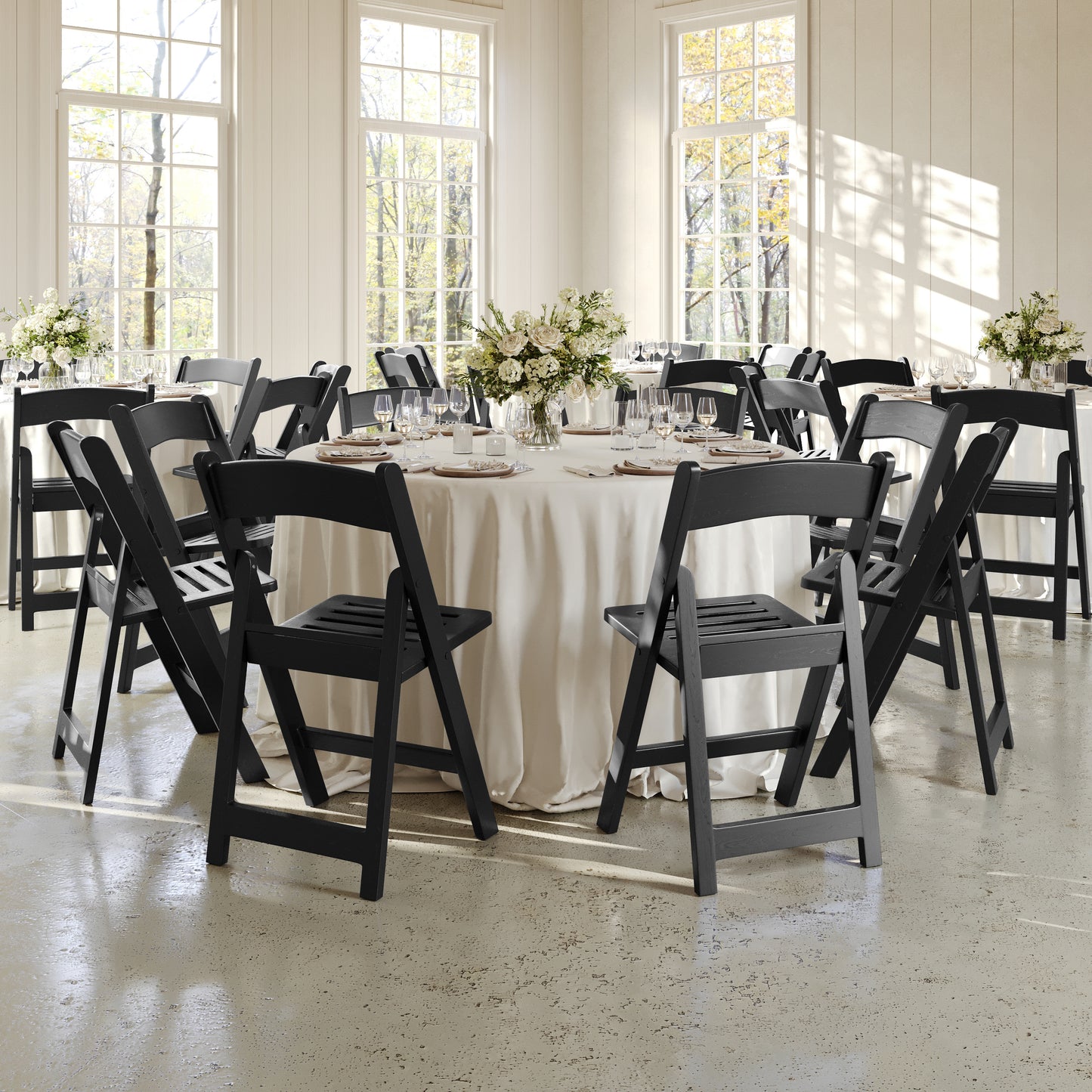 HERCULES Commercial Black Indoor/Outdoor Lightweight Wood Look Resin Folding Event Chair with Slatted Seat Black