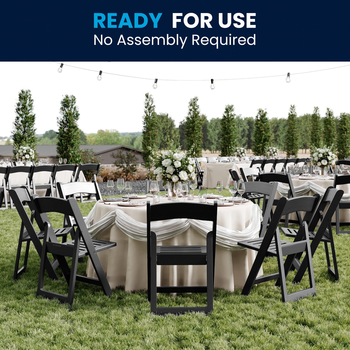 HERCULES Commercial Black Indoor/Outdoor Lightweight Wood Look Resin Folding Event Chair with Slatted Seat Black