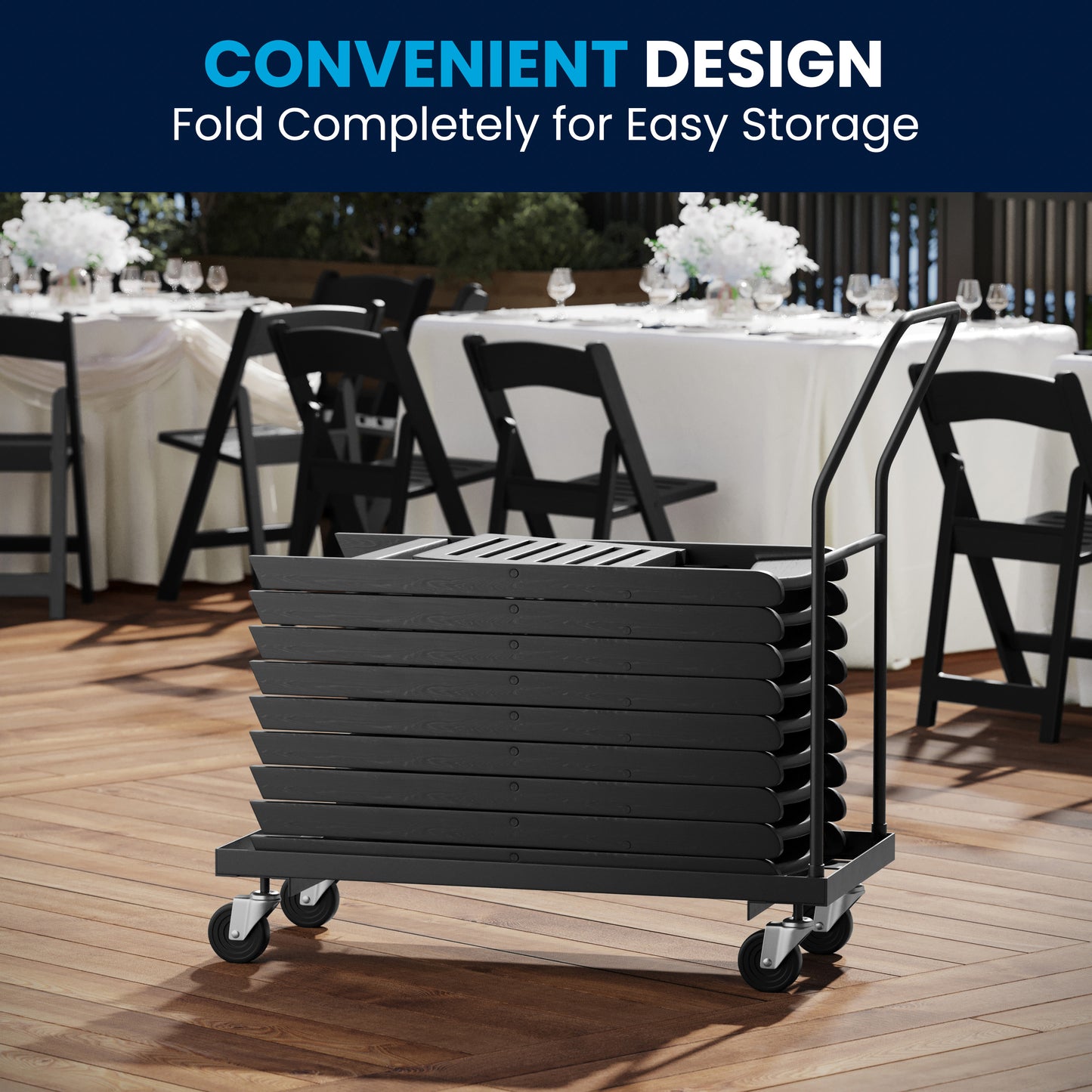 HERCULES Commercial Black Indoor/Outdoor Lightweight Wood Look Resin Folding Event Chair with Slatted Seat Black