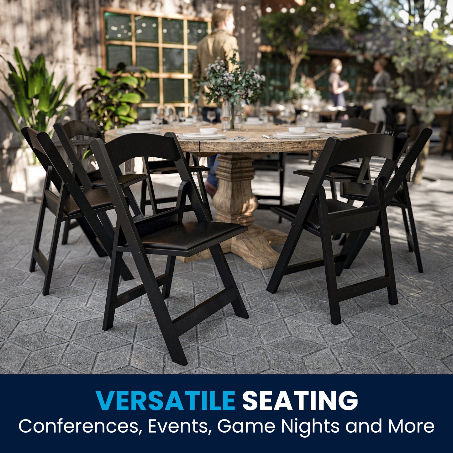 Hercules Folding Chair - Black Resin - 2 Pack 800LB Weight Capacity Comfortable Event Chair - Light Weight Folding Chair Black