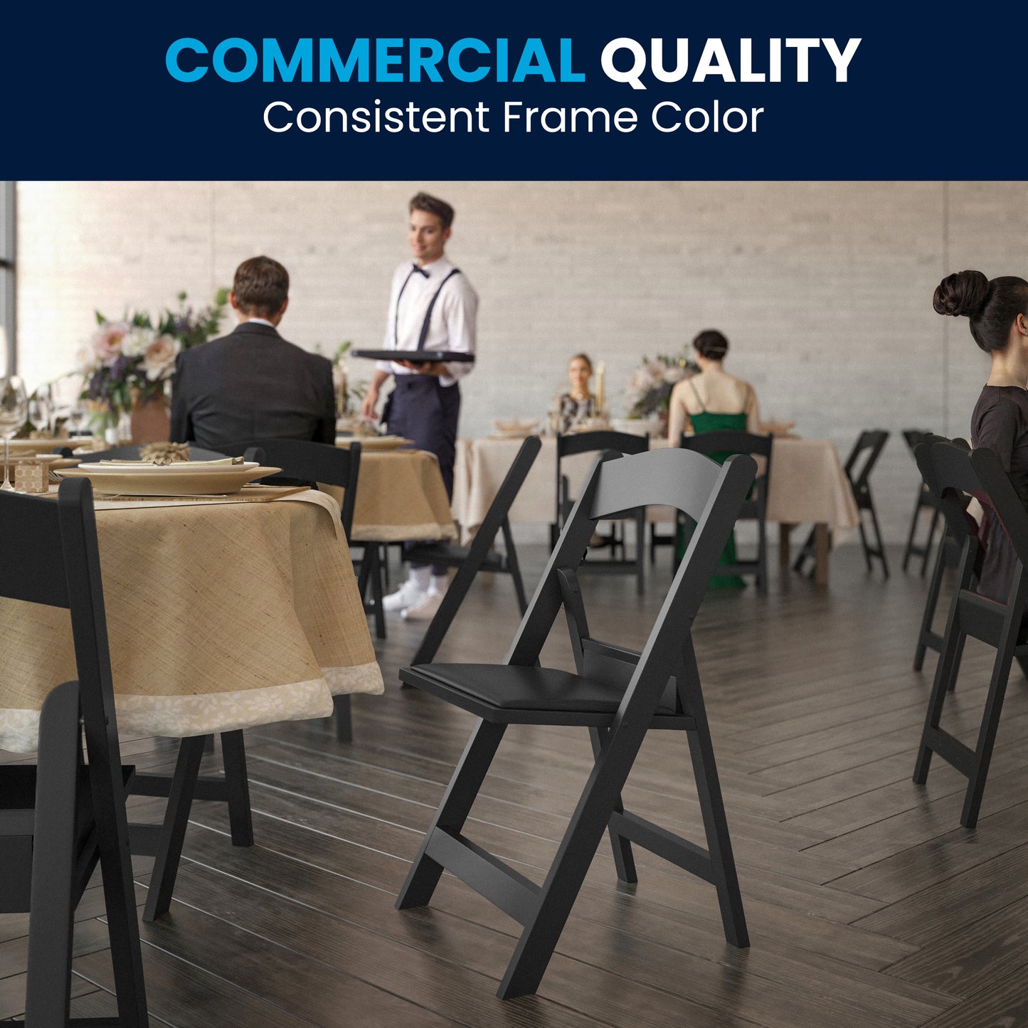 Hercules Folding Chair - Black Resin - 2 Pack 800LB Weight Capacity Comfortable Event Chair - Light Weight Folding Chair Black