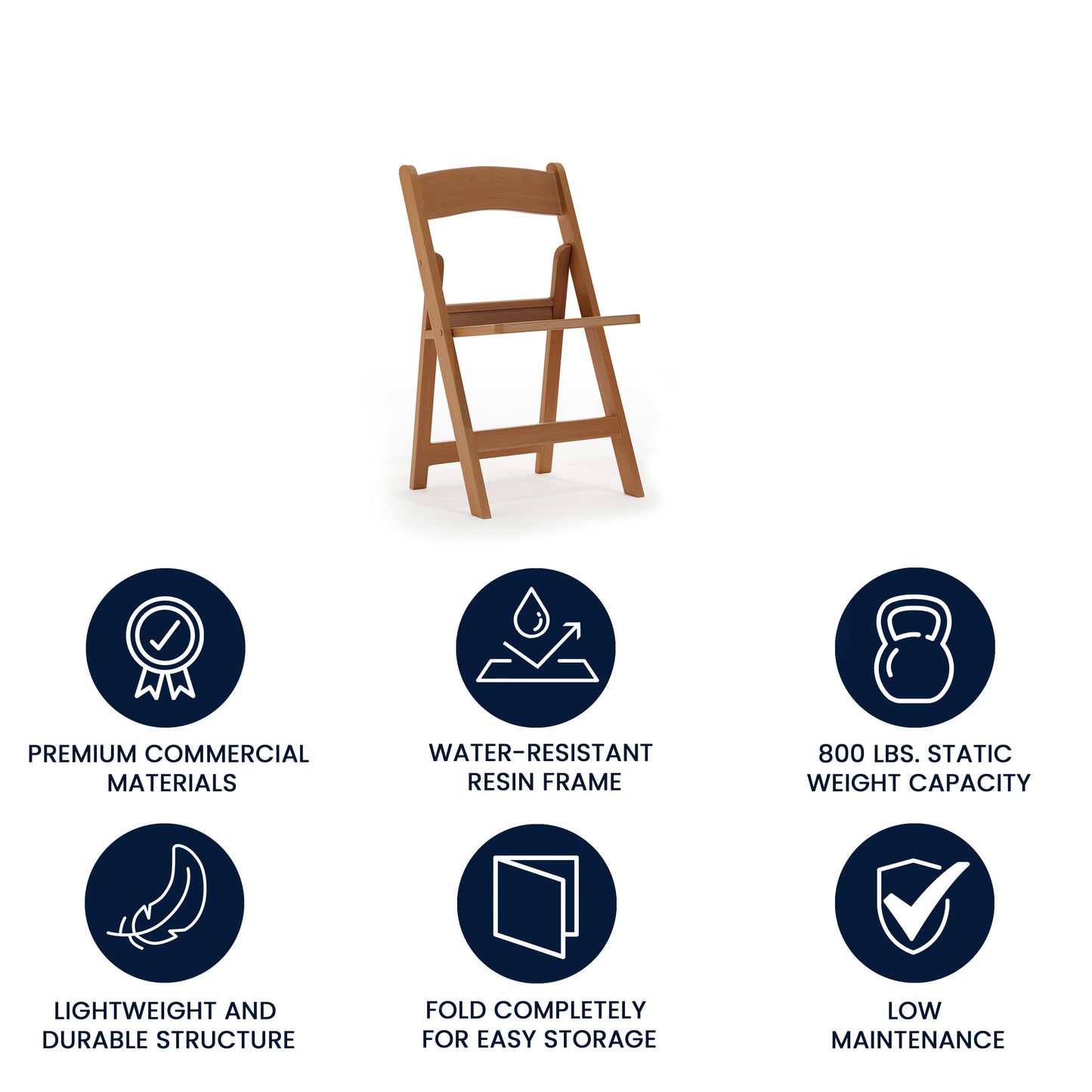 HERCULES Commercial Chestnut Indoor/Outdoor Lightweight Wood Look Resin Folding Event Chair with Slatted Seat Chestnut