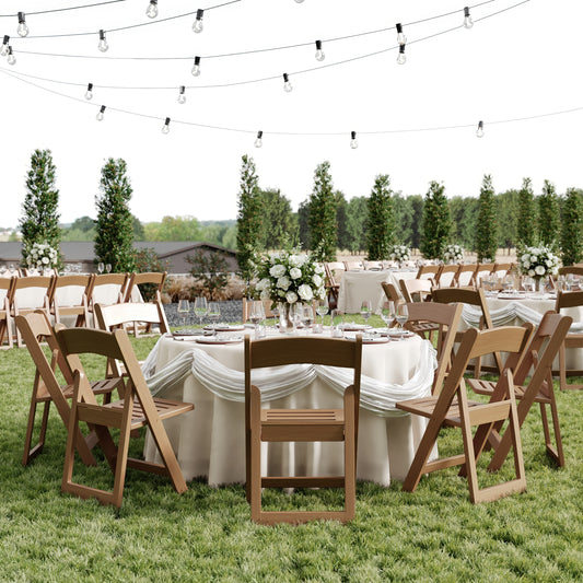 HERCULES Commercial Chestnut Indoor/Outdoor Lightweight Wood Look Resin Folding Event Chair with Slatted Seat Chestnut