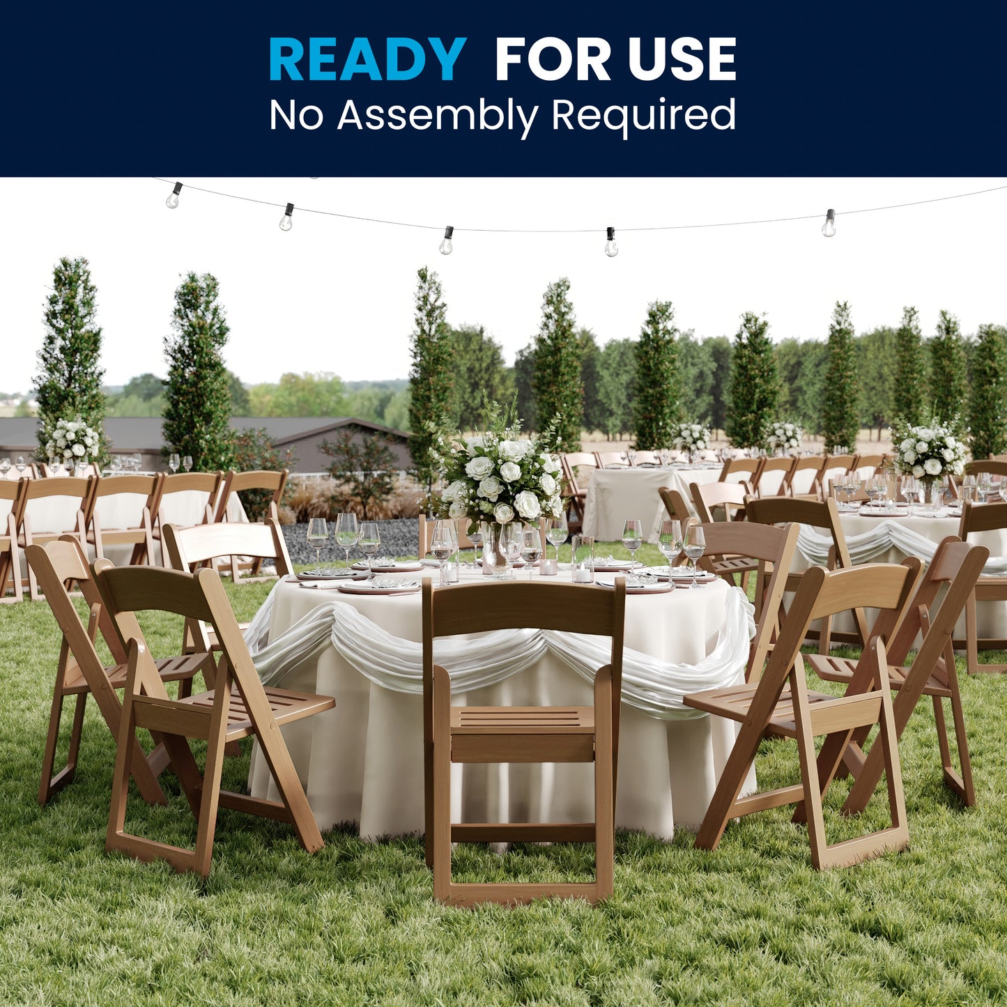 HERCULES Commercial Chestnut Indoor/Outdoor Lightweight Wood Look Resin Folding Event Chair with Slatted Seat Chestnut