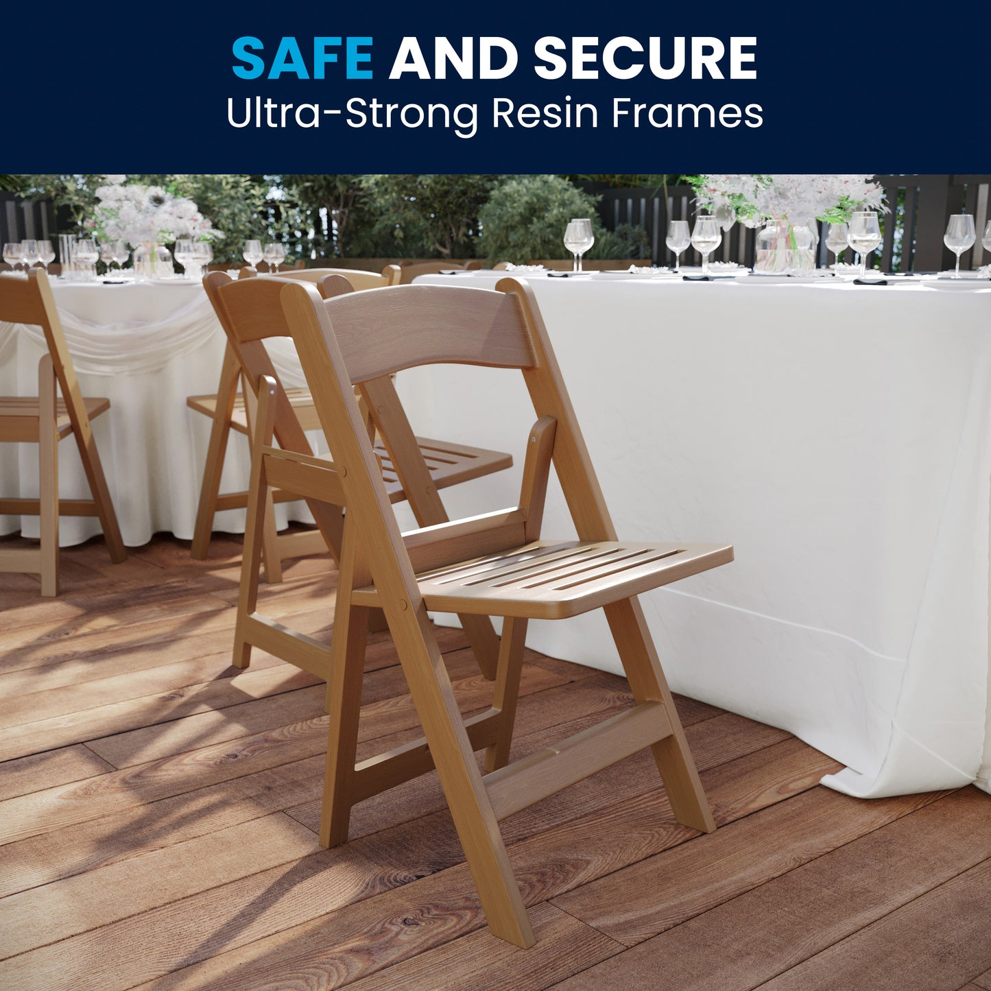 HERCULES Commercial Chestnut Indoor/Outdoor Lightweight Wood Look Resin Folding Event Chair with Slatted Seat Chestnut