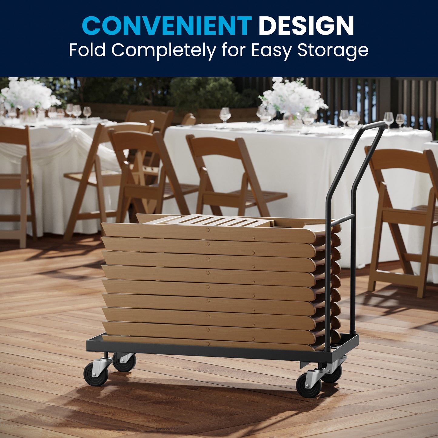 HERCULES Commercial Chestnut Indoor/Outdoor Lightweight Wood Look Resin Folding Event Chair with Slatted Seat Chestnut