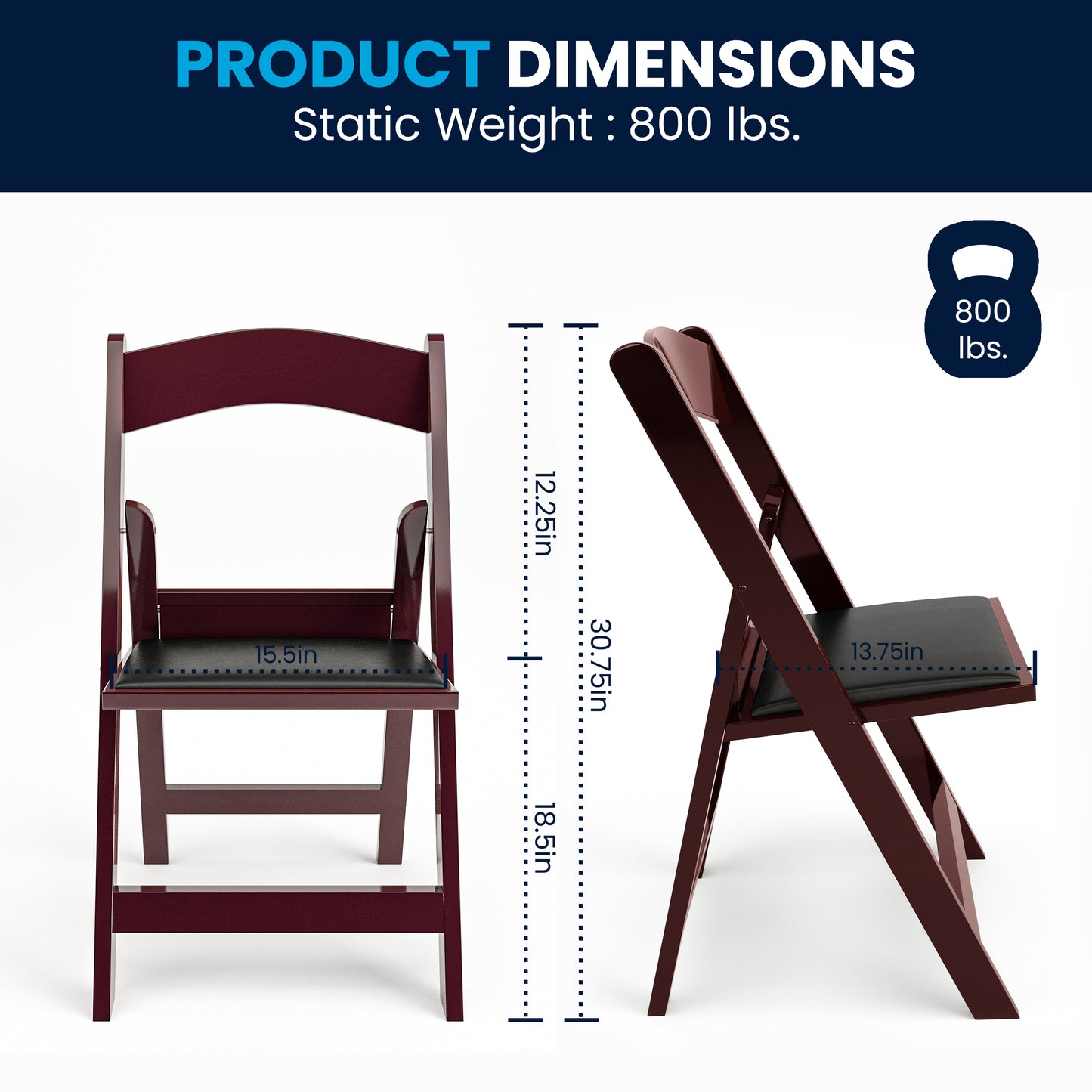 Hercules Folding Chair - Red Mahogany Resin - 2 Pack 800LB Weight Capacity Comfortable Event Chair - Light Weight Folding Chair Red Mahogany