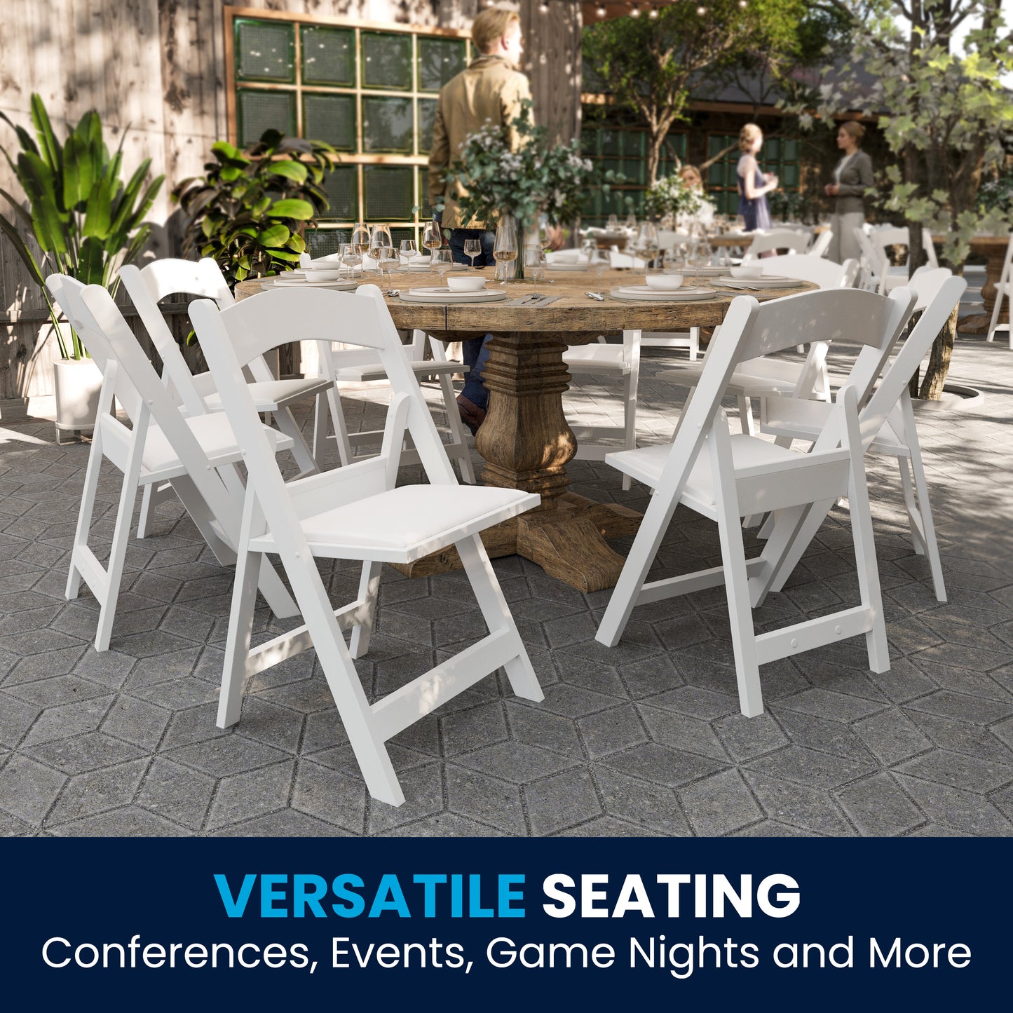 Hercules Folding Chair - White Resin - 2 Pack 800LB Weight Capacity Comfortable Event Chair - Light Weight Folding Chair White