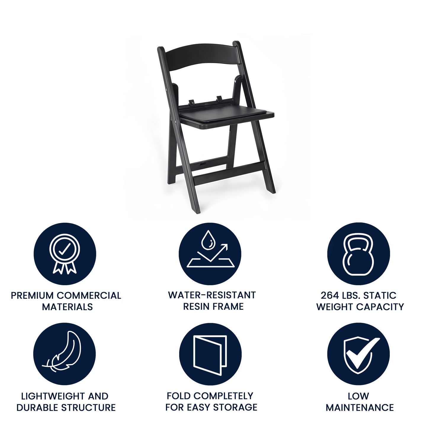 HERCULES Kids Black Resin Folding Chair with Black Vinyl Padded Seat Black