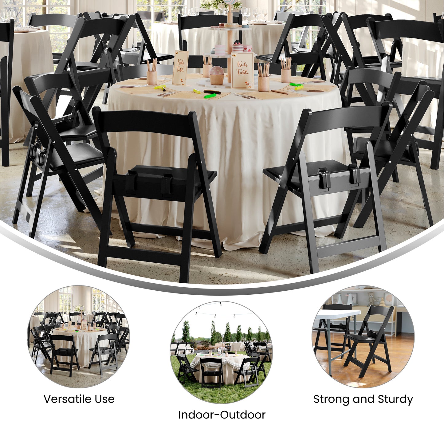 HERCULES Kids Black Resin Folding Chair with Black Vinyl Padded Seat Black