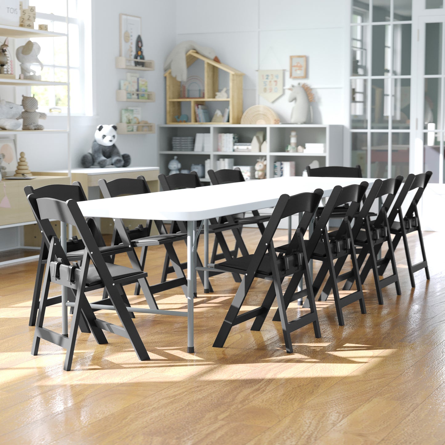 HERCULES Kids Black Resin Folding Chair with Black Vinyl Padded Seat Black