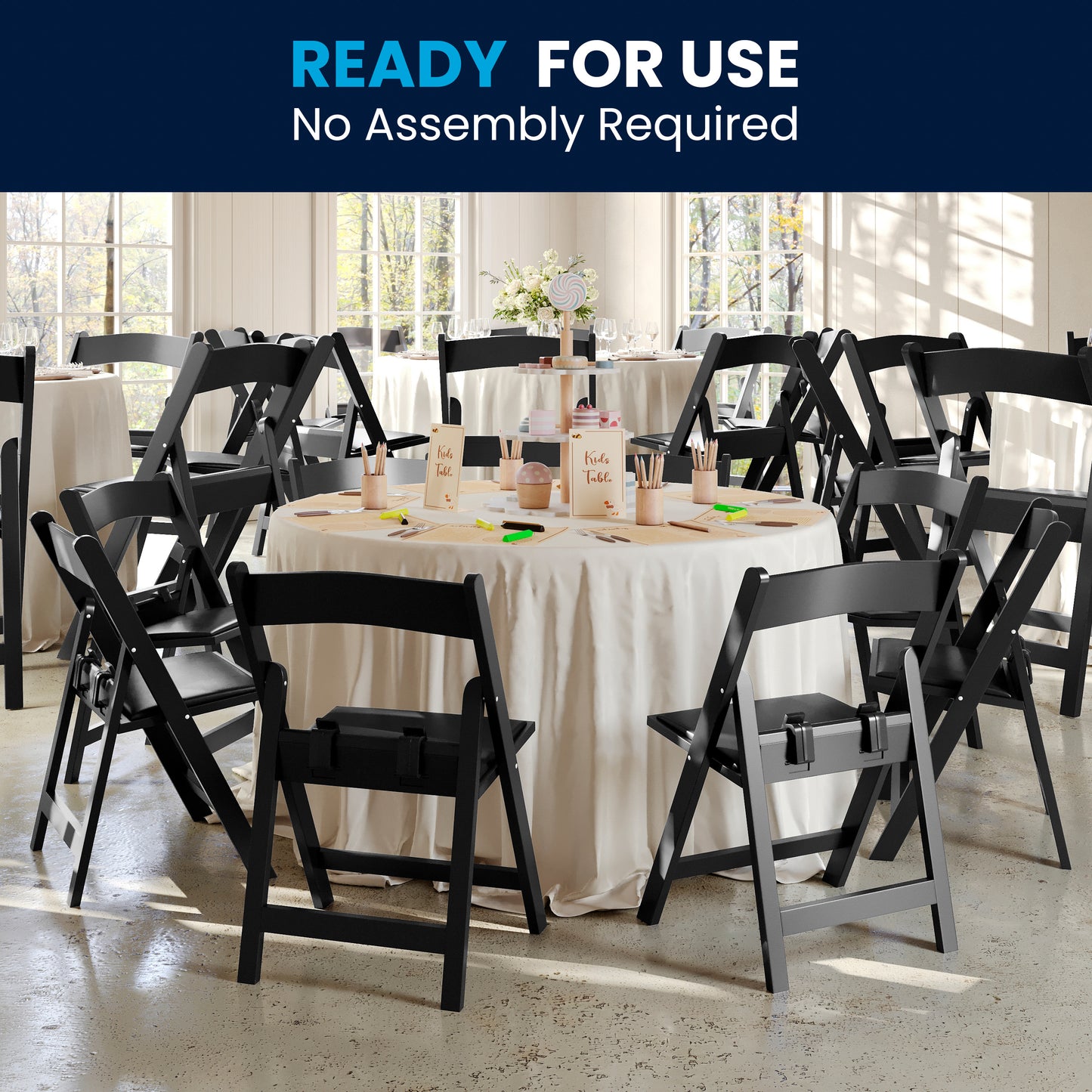 HERCULES Kids Black Resin Folding Chair with Black Vinyl Padded Seat Black