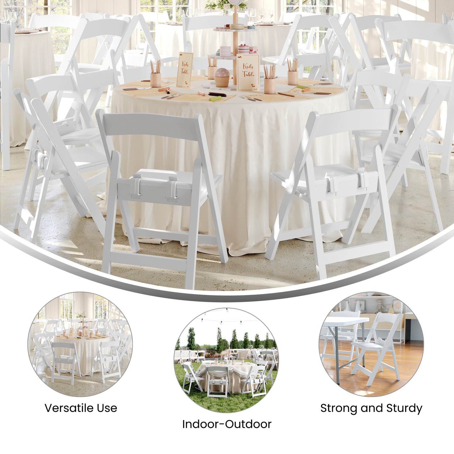 HERCULES Kids Folding Chairs with Padded Seats | Set of 2 White Resin Folding Chair with Vinyl Padded Seat for Kids White