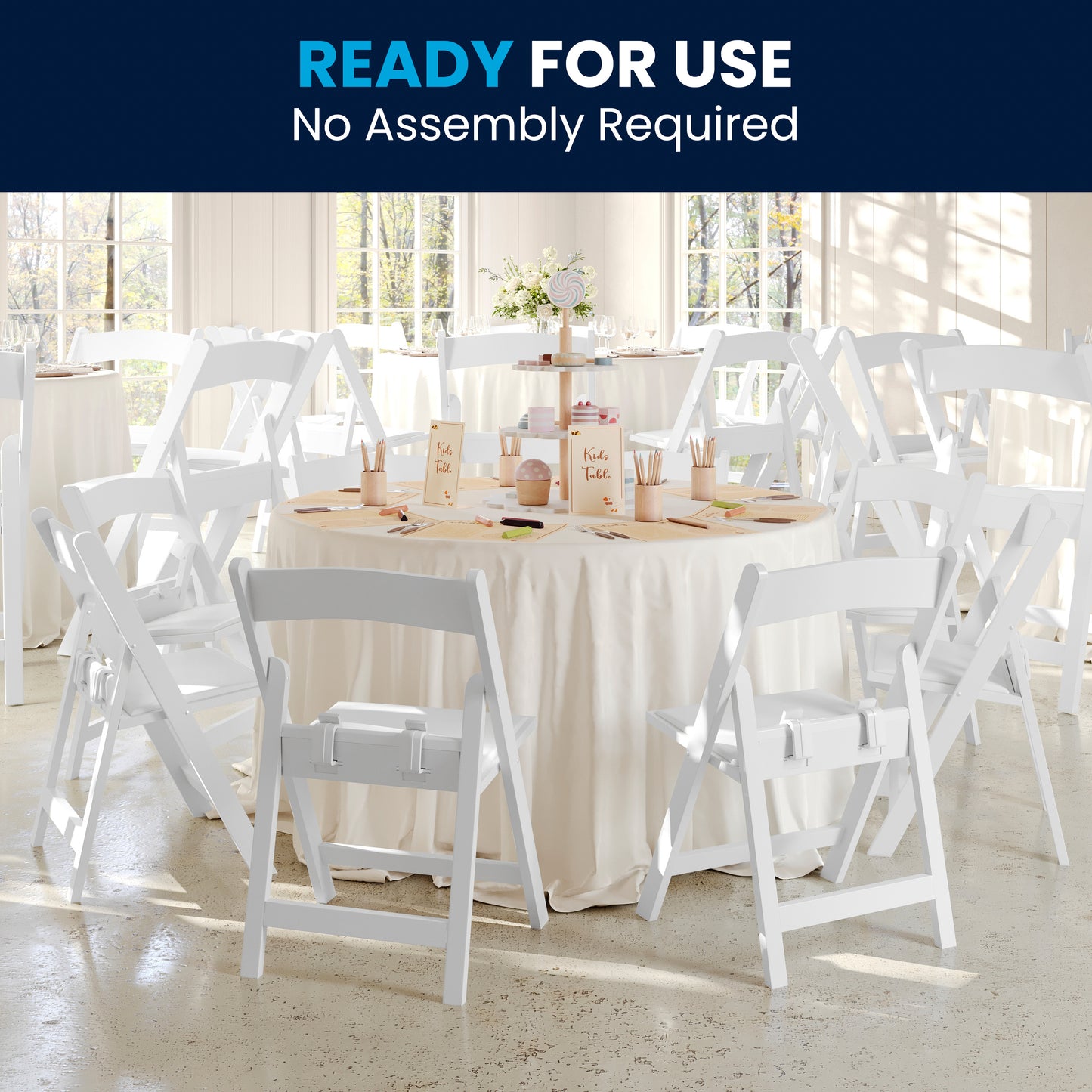HERCULES Kids Folding Chairs with Padded Seats | Set of 2 White Resin Folding Chair with Vinyl Padded Seat for Kids White