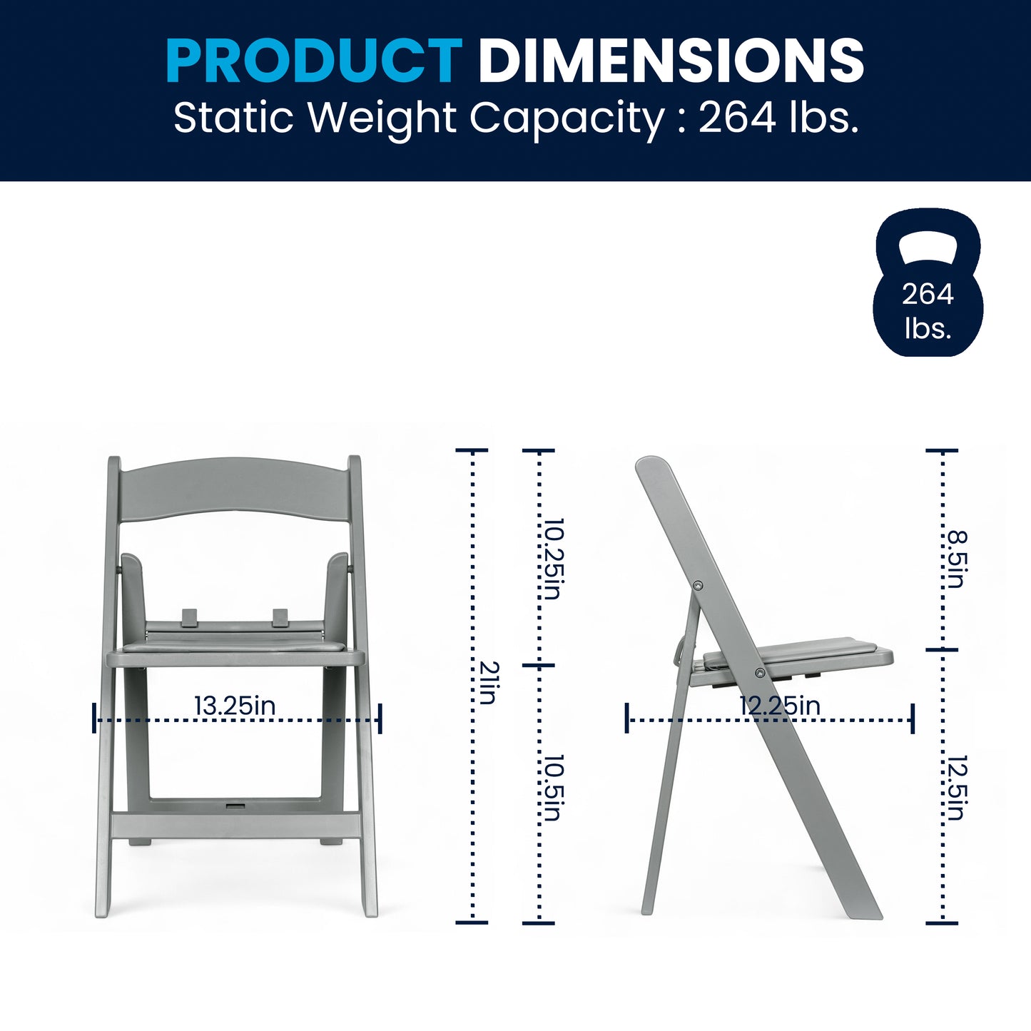 HERCULES Kids Gray Resin Folding Chair with White Gray Padded Seat Gray