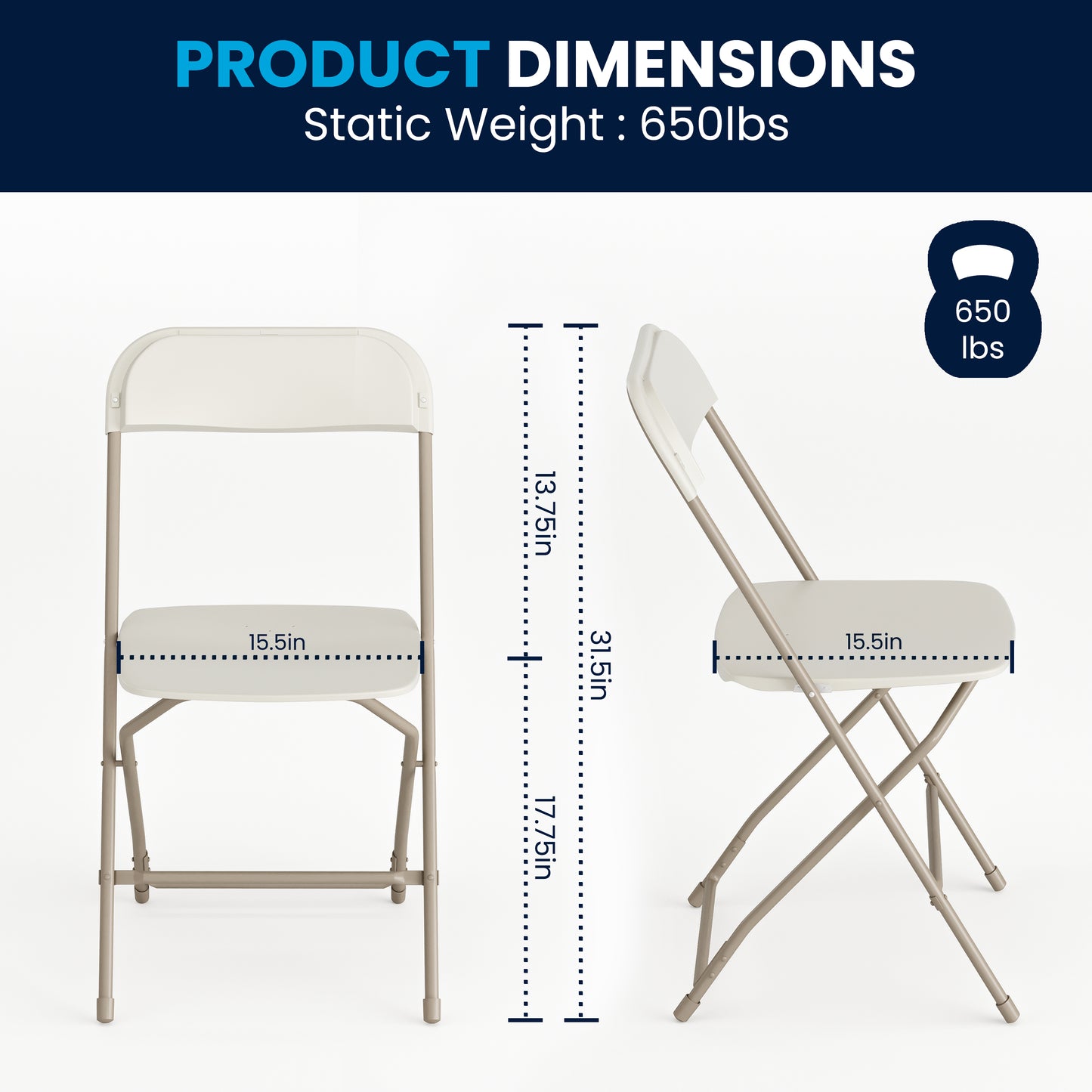 Hercules Series Plastic Folding Chair Beige - 2 Pack 650LB Weight Capacity Comfortable Event Chair-Lightweight Folding Chair Beige