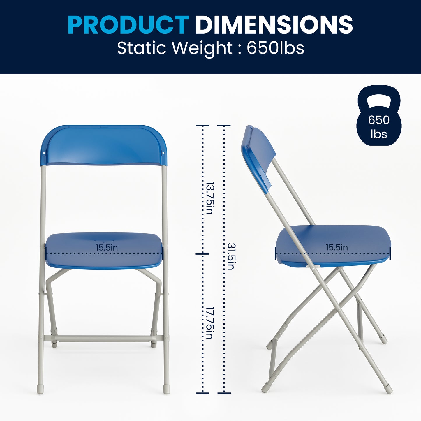 Hercules Series Plastic Folding Chair Blue - 2 Pack 650LB Weight Capacity Comfortable Event Chair-Lightweight Folding Chair Blue