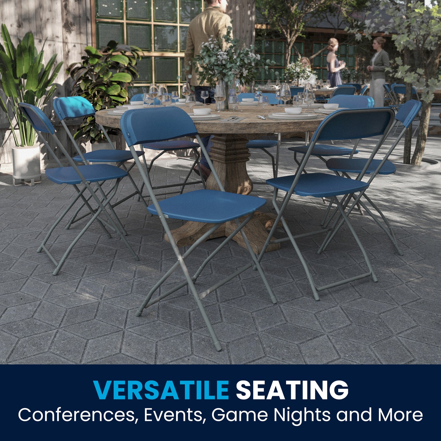 Hercules Series Plastic Folding Chair Blue - 2 Pack 650LB Weight Capacity Comfortable Event Chair-Lightweight Folding Chair Blue