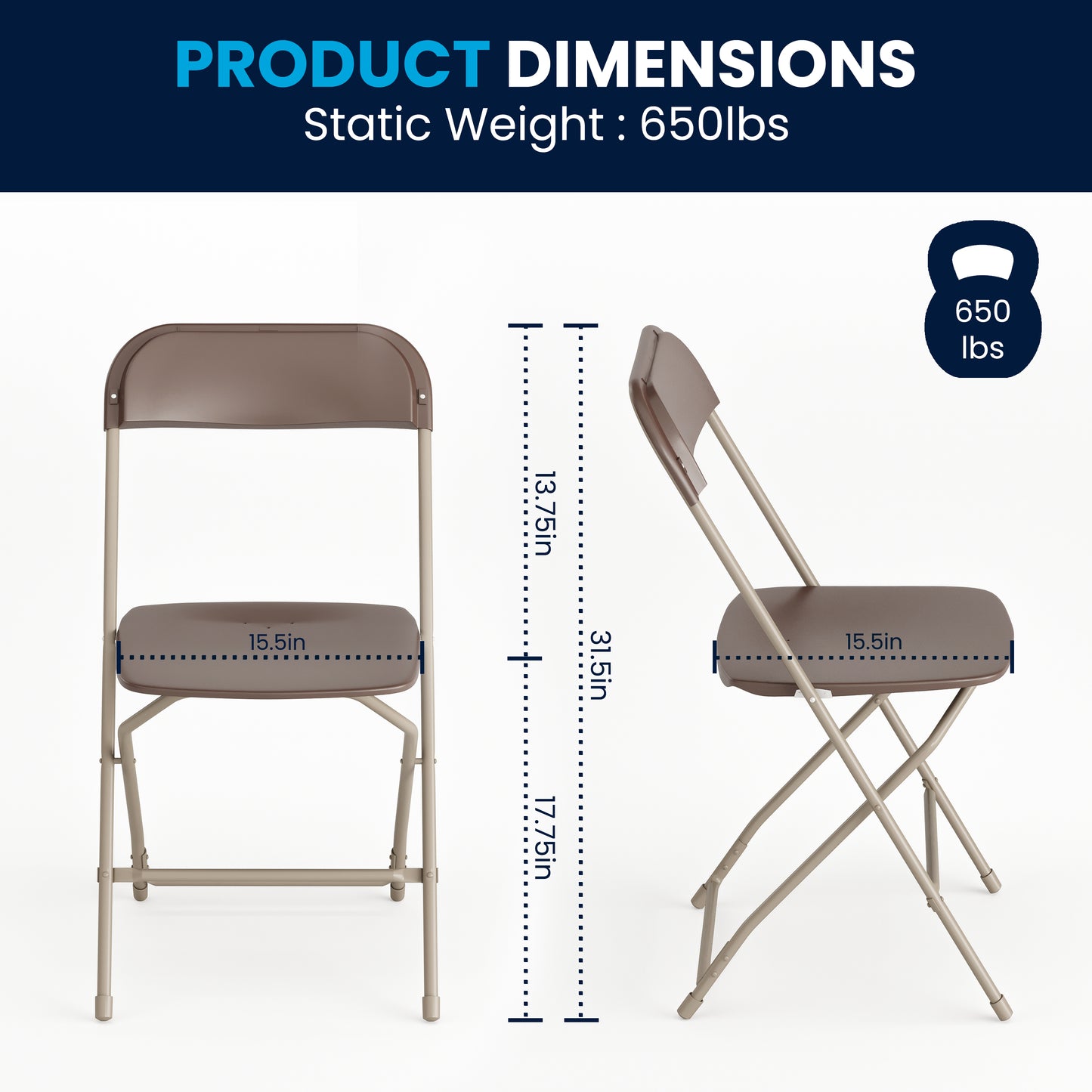 Hercules Series Plastic Folding Chair Brown - 2 Pack 650LB Weight Capacity Comfortable Event Chair-Lightweight Folding Chair Brown 2-LE-L-3-BROWN-GG