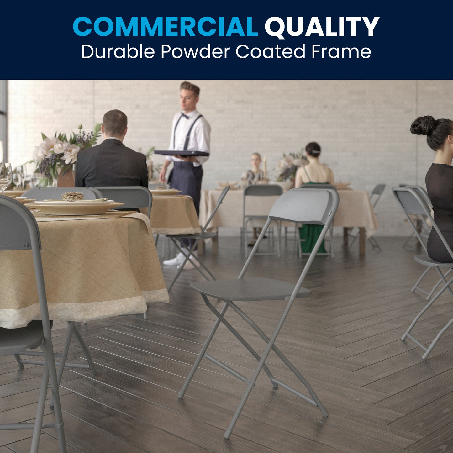 Hercules Series Plastic Folding Chair Grey - 2 Pack 650LB Weight Capacity Comfortable Event Chair-Lightweight Folding Chair Grey