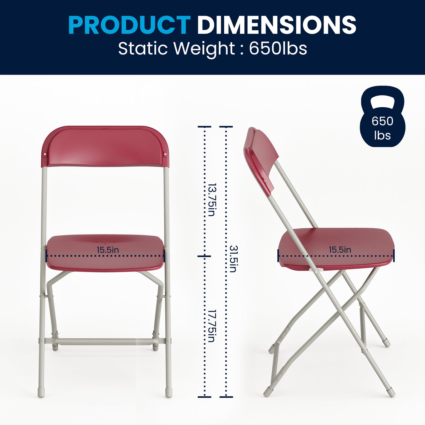 Hercules Series Plastic Folding Chair Red - 2 Pack 650LB Weight Capacity Comfortable Event Chair - Lightweight Folding Chair Red