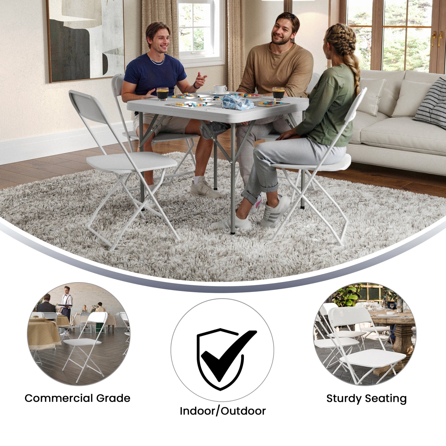 Hercules Big and Tall Commercial Folding Chair - Extra Wide 650LB. Capacity - Durable Plastic - White, 4-Pack White