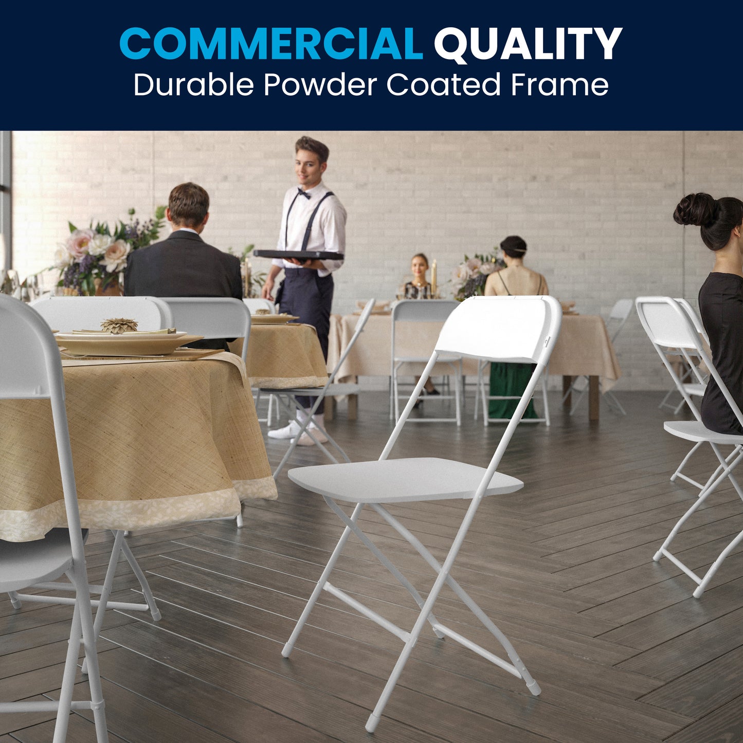 Hercules Big and Tall Commercial Folding Chair - Extra Wide 650LB. Capacity - Durable Plastic - White, 4-Pack White