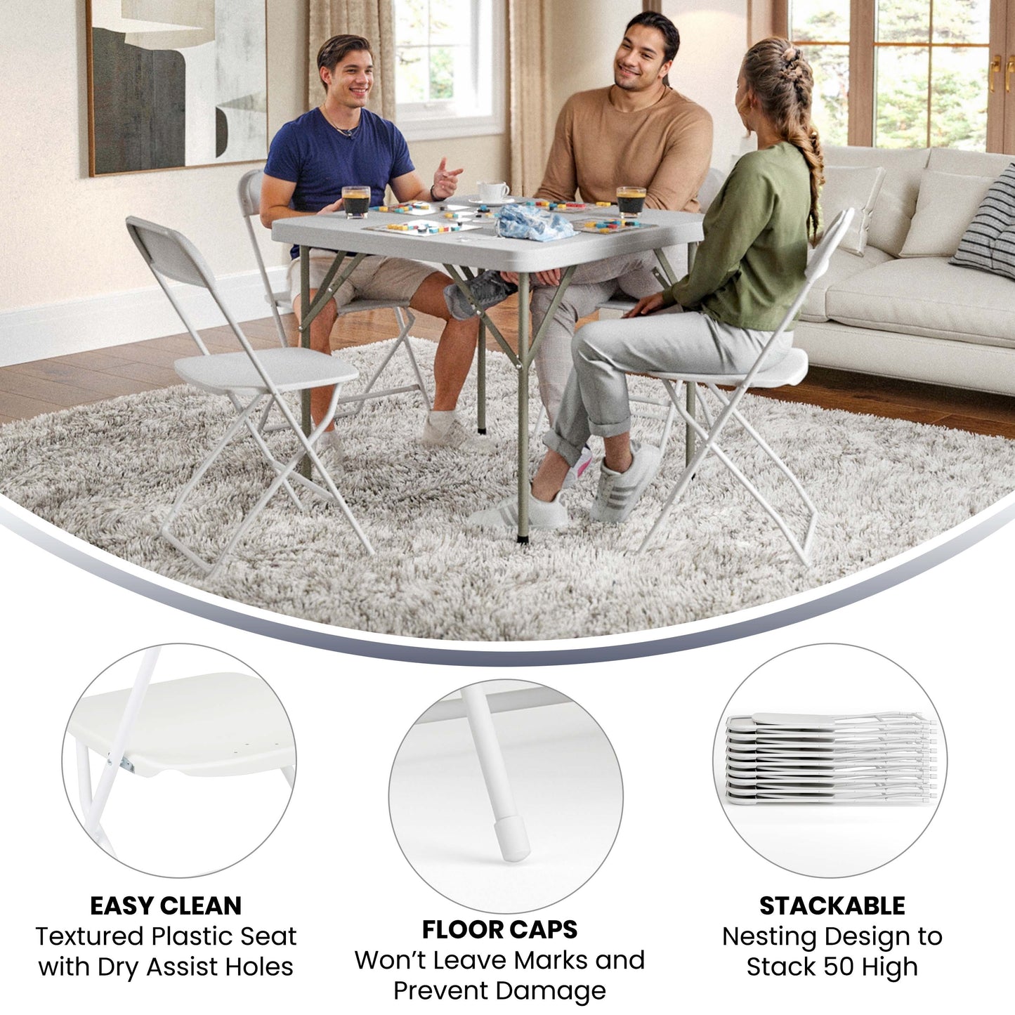 Hercules Series Plastic Folding Chair White - 2 Pack 650LB Weight Capacity Comfortable Event Chair-Lightweight Folding Chair White
