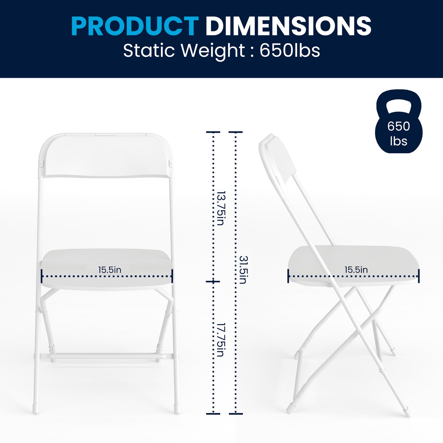 Hercules Series Plastic Folding Chair White - 2 Pack 650LB Weight Capacity Comfortable Event Chair-Lightweight Folding Chair White