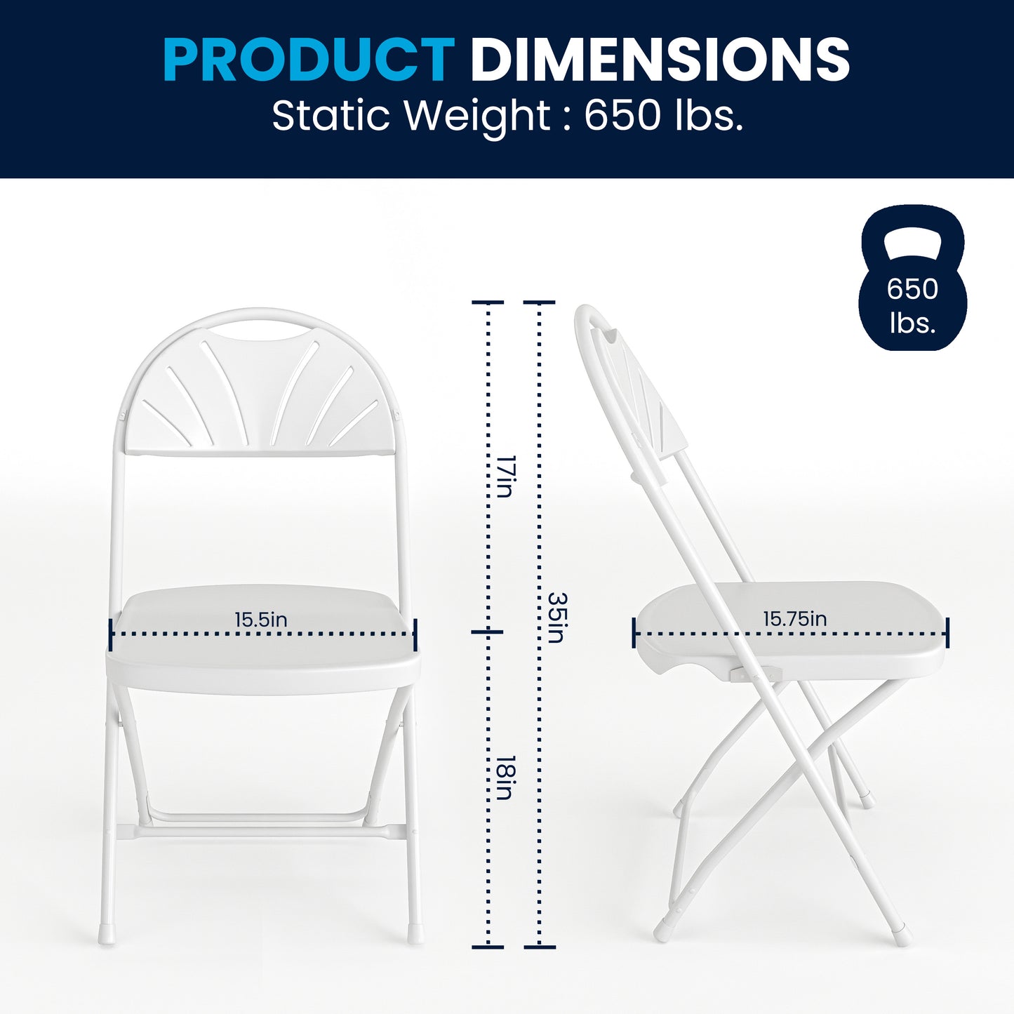 HERCULES Series 650 lb. Capacity White Plastic Fan Back Folding Chair White