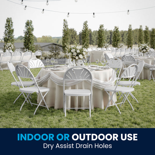 2 Pack HERCULES Series 650 lb. Capacity White Plastic Fan Back Folding Chair White 2-LE-L-4-WHITE-GG