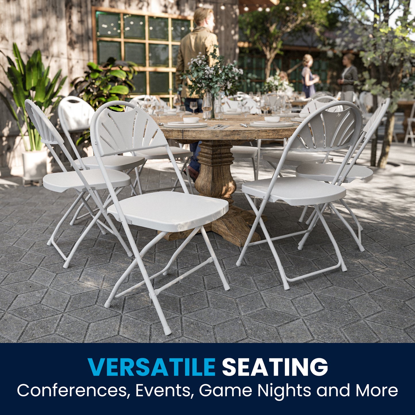 2 Pack HERCULES Series 650 lb. Capacity White Plastic Fan Back Folding Chair White 2-LE-L-4-WHITE-GG