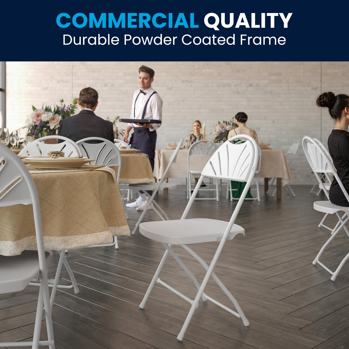 2 Pack HERCULES Series 650 lb. Capacity White Plastic Fan Back Folding Chair White 2-LE-L-4-WHITE-GG