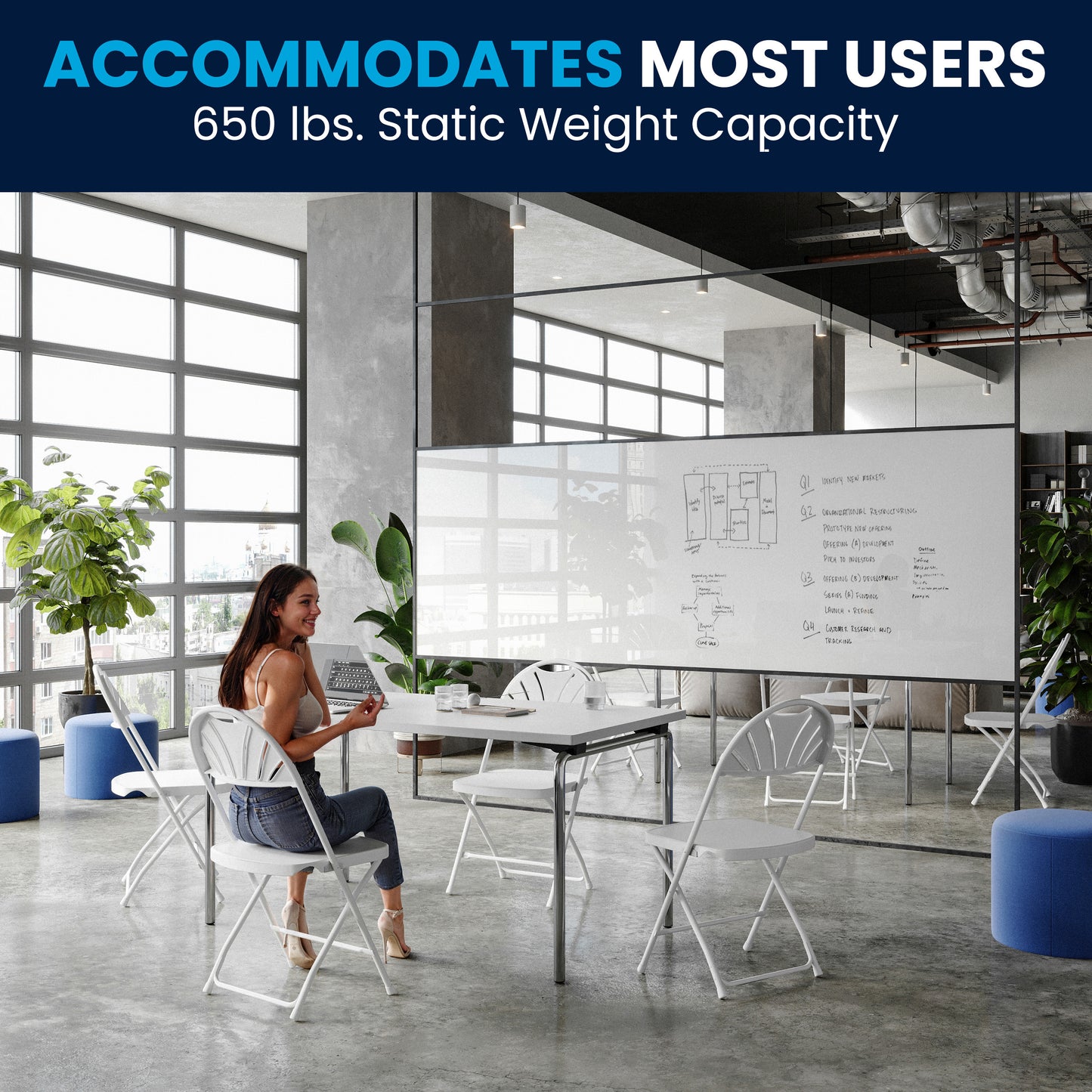 2 Pack HERCULES Series 650 lb. Capacity White Plastic Fan Back Folding Chair White 2-LE-L-4-WHITE-GG