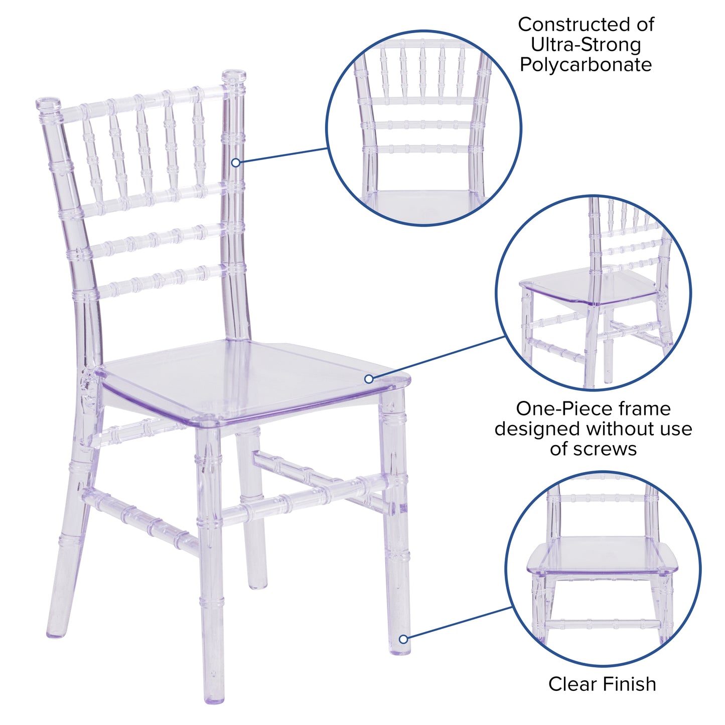 HERCULES Child Size Transparent Chiavari Chair – Durable Resin Kids Chair for Weddings, Parties & Everyday Use Clear