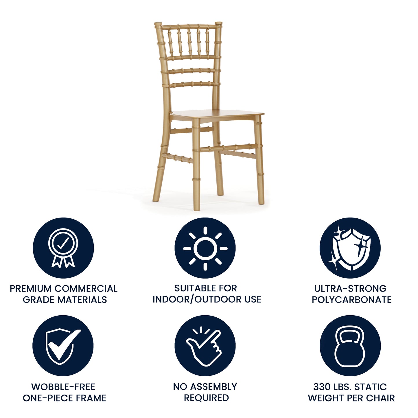HERCULES Child Size Gold Chiavari Chair – Durable Resin Kids Chair for Weddings, Parties & Everyday Use Gold