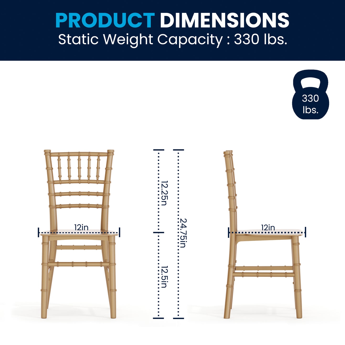 HERCULES Child Size Gold Chiavari Chair – Durable Resin Kids Chair for Weddings, Parties & Everyday Use Gold