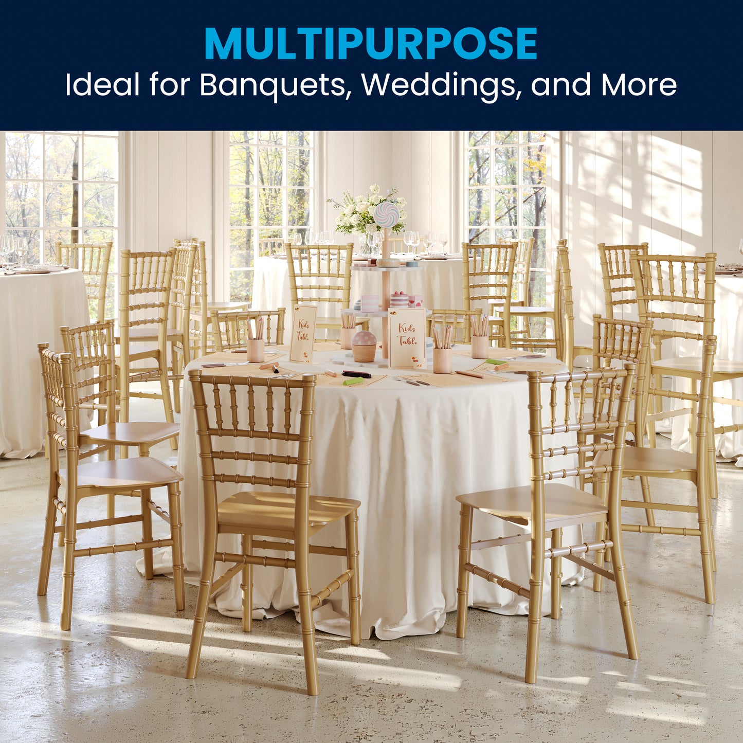 HERCULES Child Size Gold Chiavari Chair – Durable Resin Kids Chair for Weddings, Parties & Everyday Use Gold